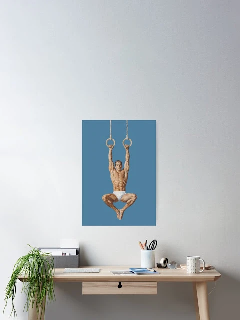 Vintage Hanging Male Gymnast Print