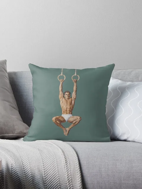 Vintage Male Gymnast Throw Pillow