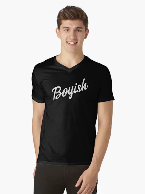 Boyish in white on a T-shirt