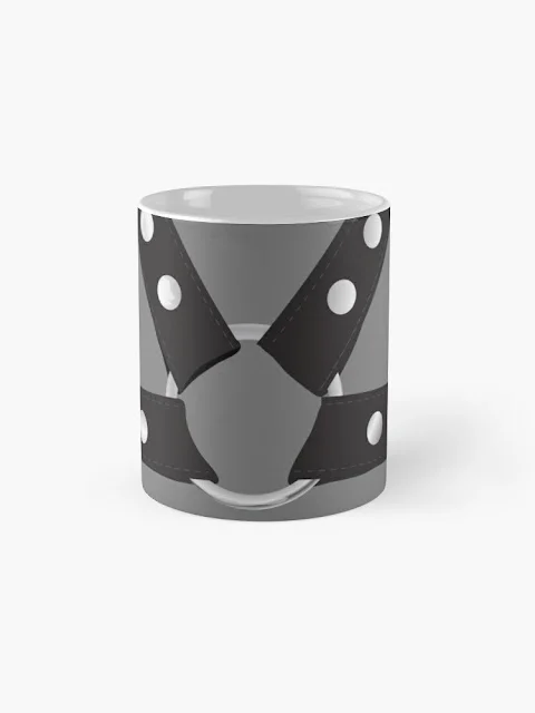 bdsm leather harness print mug