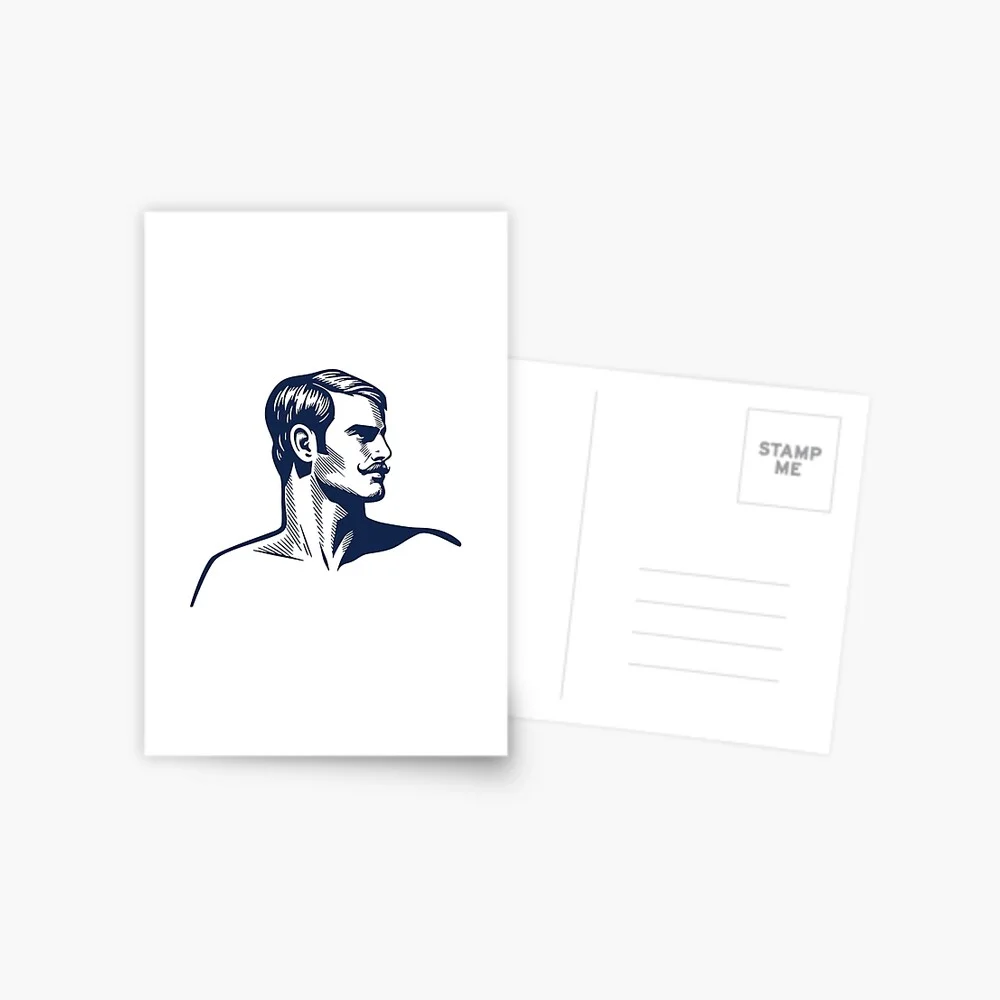Postcard showing the linocut art on the front and blank address lines on the back.