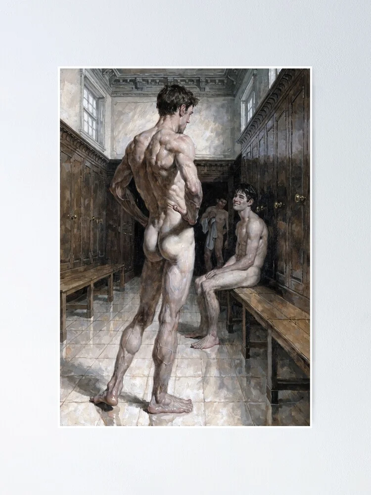 Postcard featuring the locker room artwork alongside a blank backing with stamp space