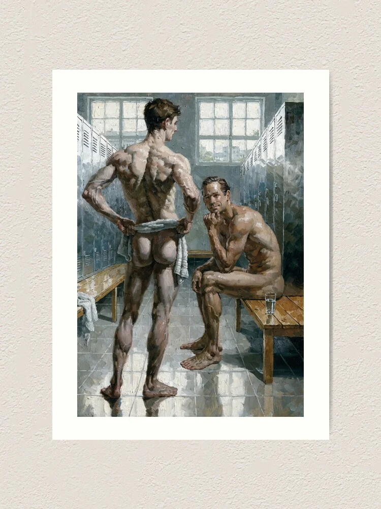 Alternative locker room art print variation showing dynamic character interaction