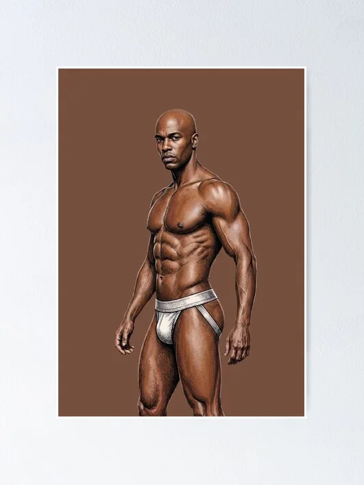 Sexy fit black man jockstrap poster detail shot