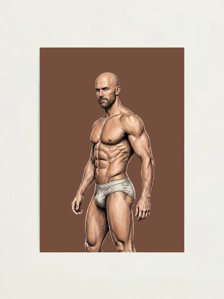 Sexy fitness scruff guy print showcasing detailed physique art