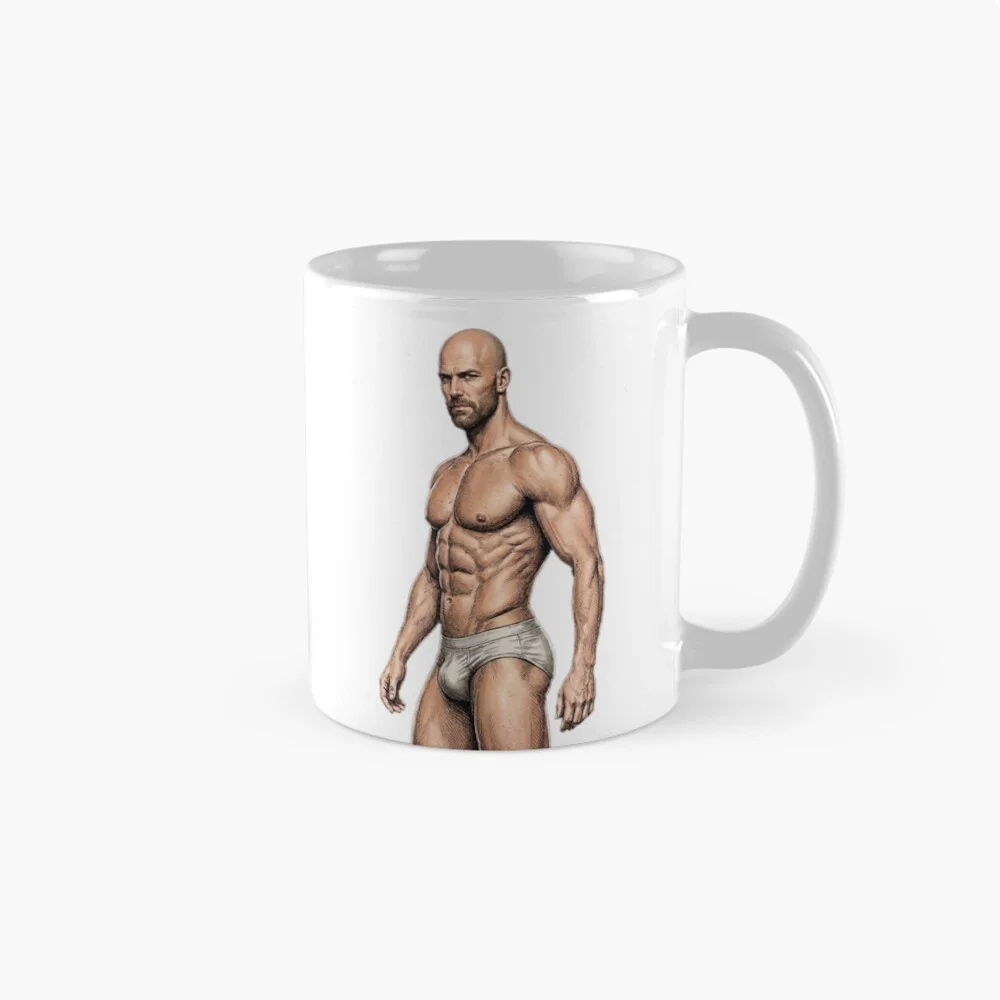 Sexy scruff guy artwork featured on a classic white coffee mug