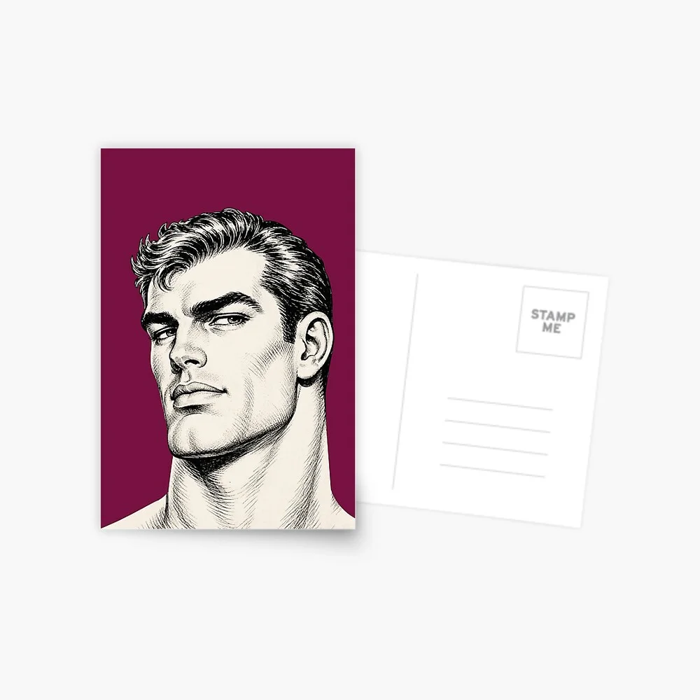 A postcard showing the classic handsome man portrait alongside its blank back side with stamp area.