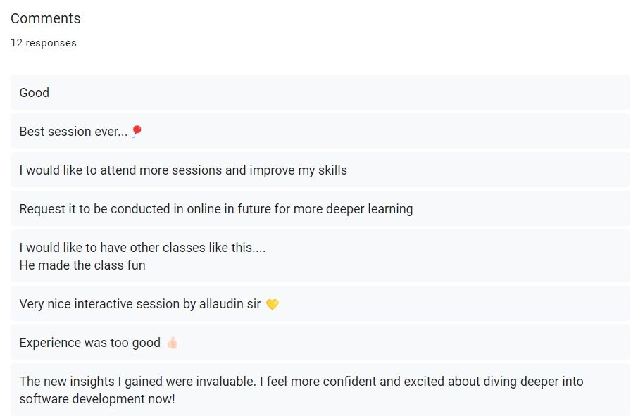 Student responses after the hands-on automation workshop