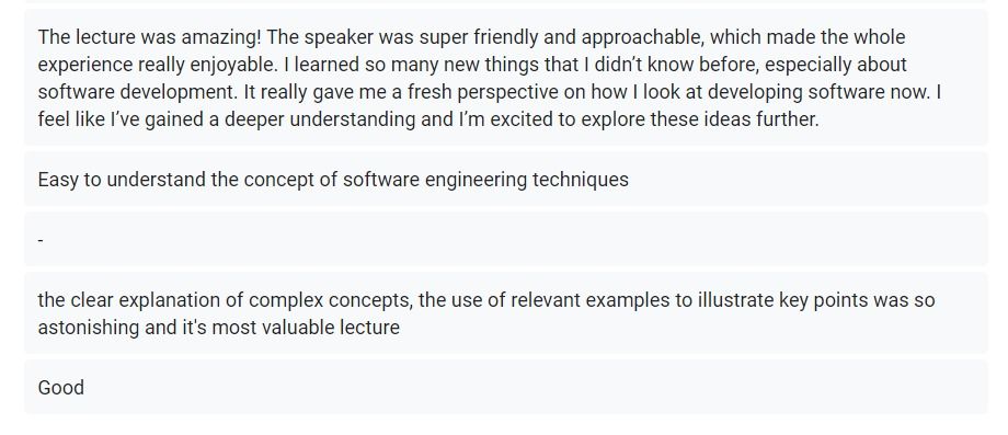 Student comments after the Karunya software development and automation workshop