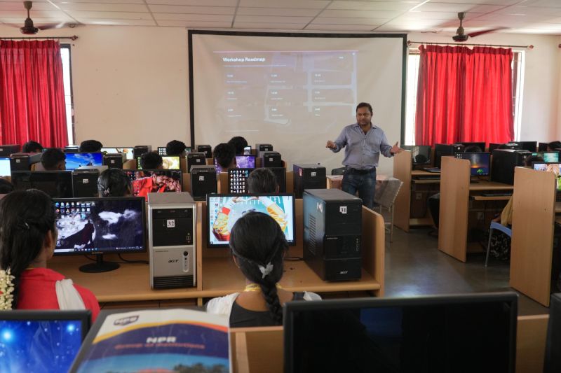 Students working hands-on during the AI and Vibe Coding build sprints at NPR Arts and Science College