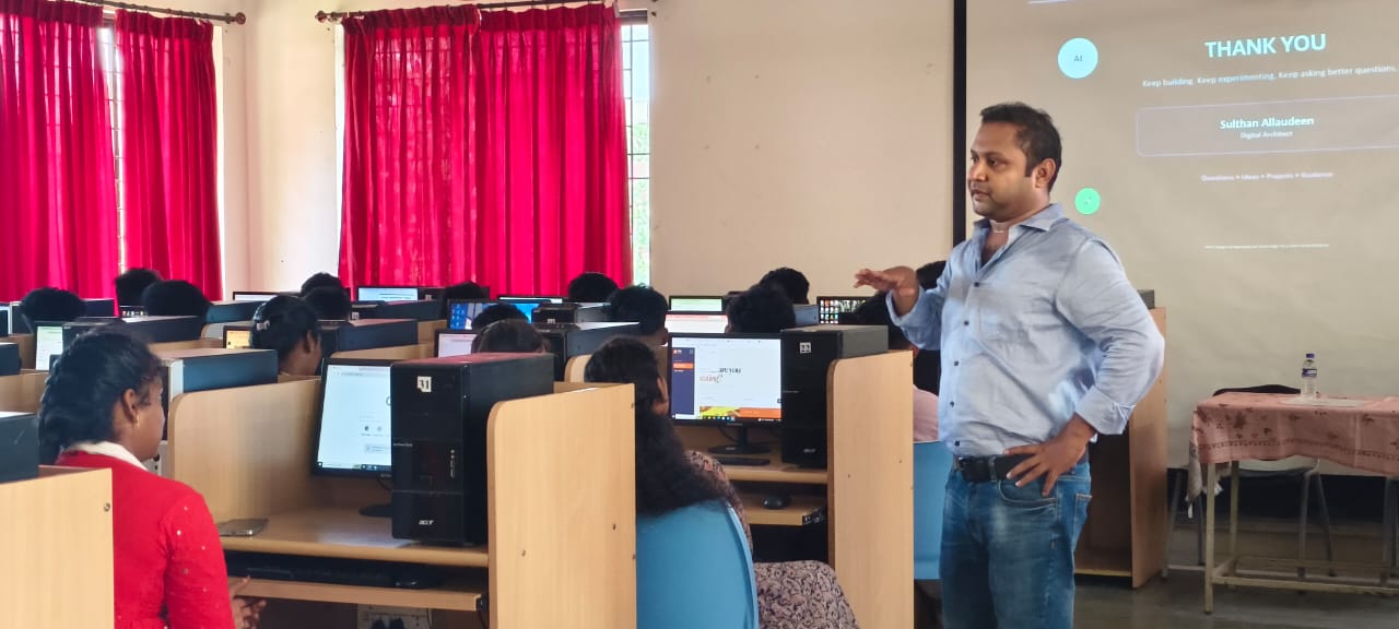 Interacting with students after the AI and Vibe Coding workshop at NPR Arts and Science College