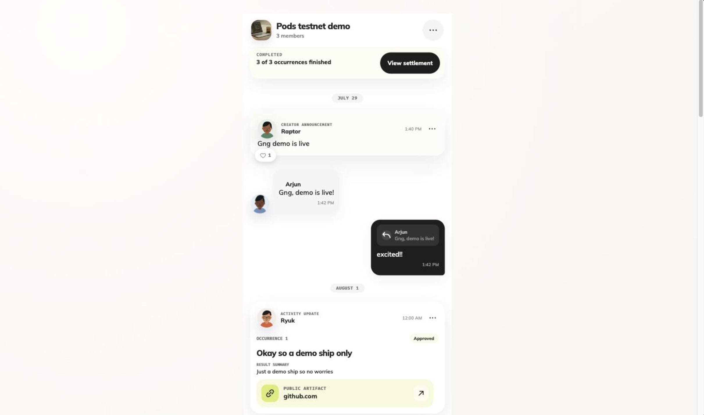 Pod activity feed