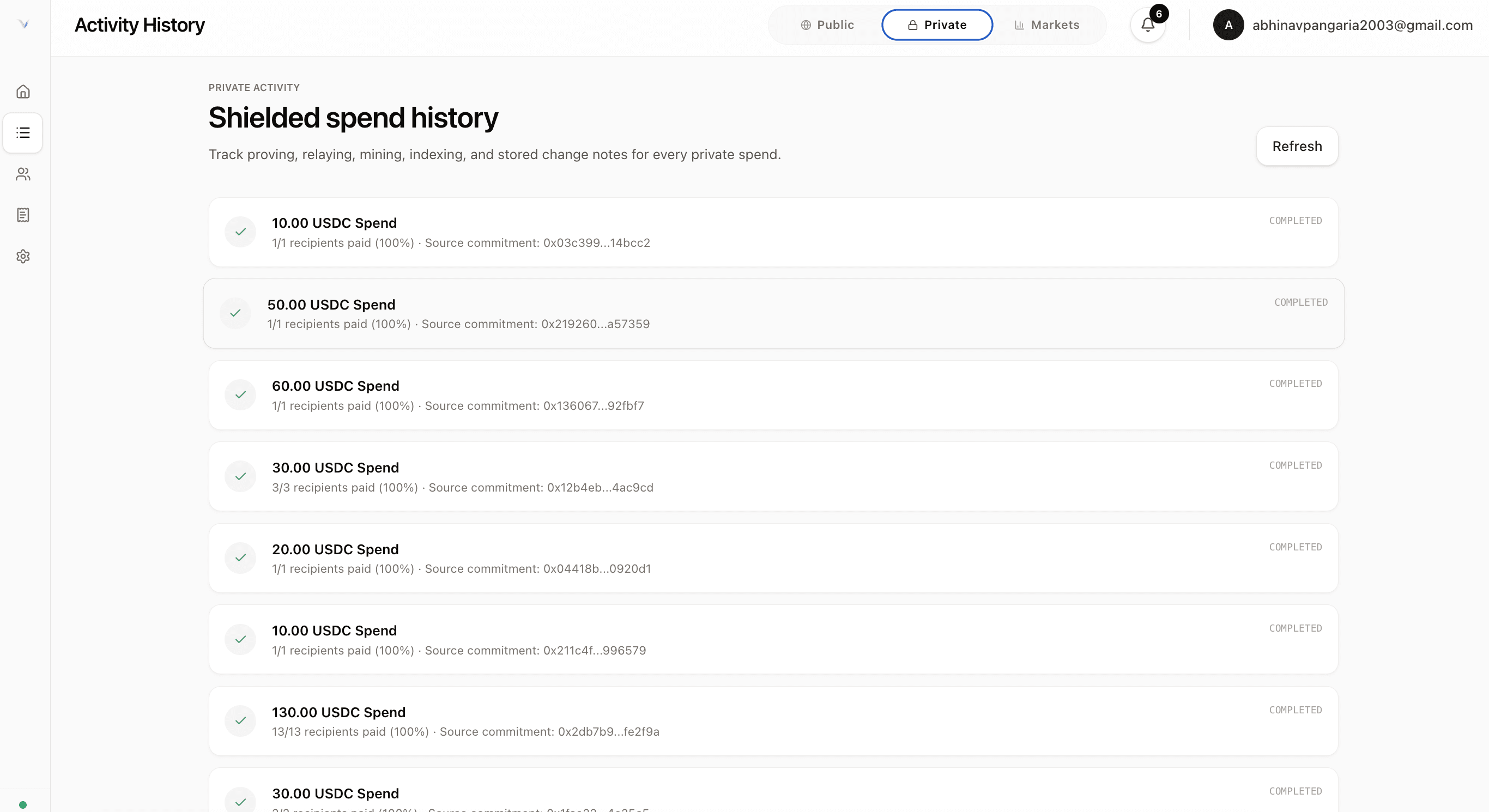 Realtime activity feed