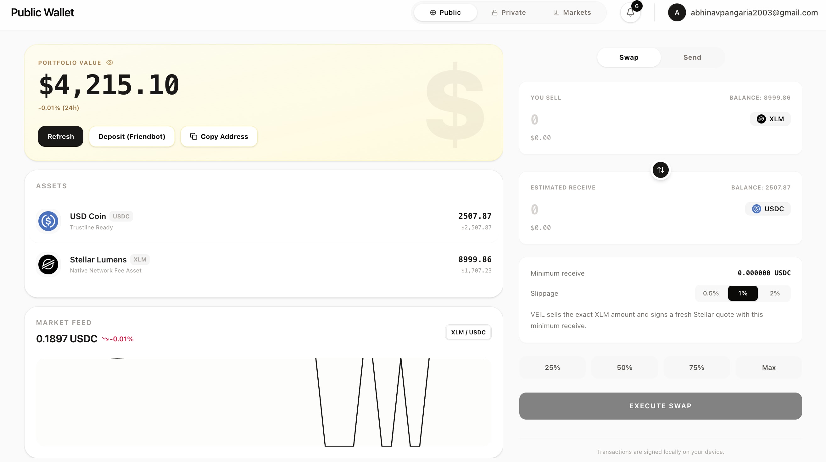 Wallet dashboard