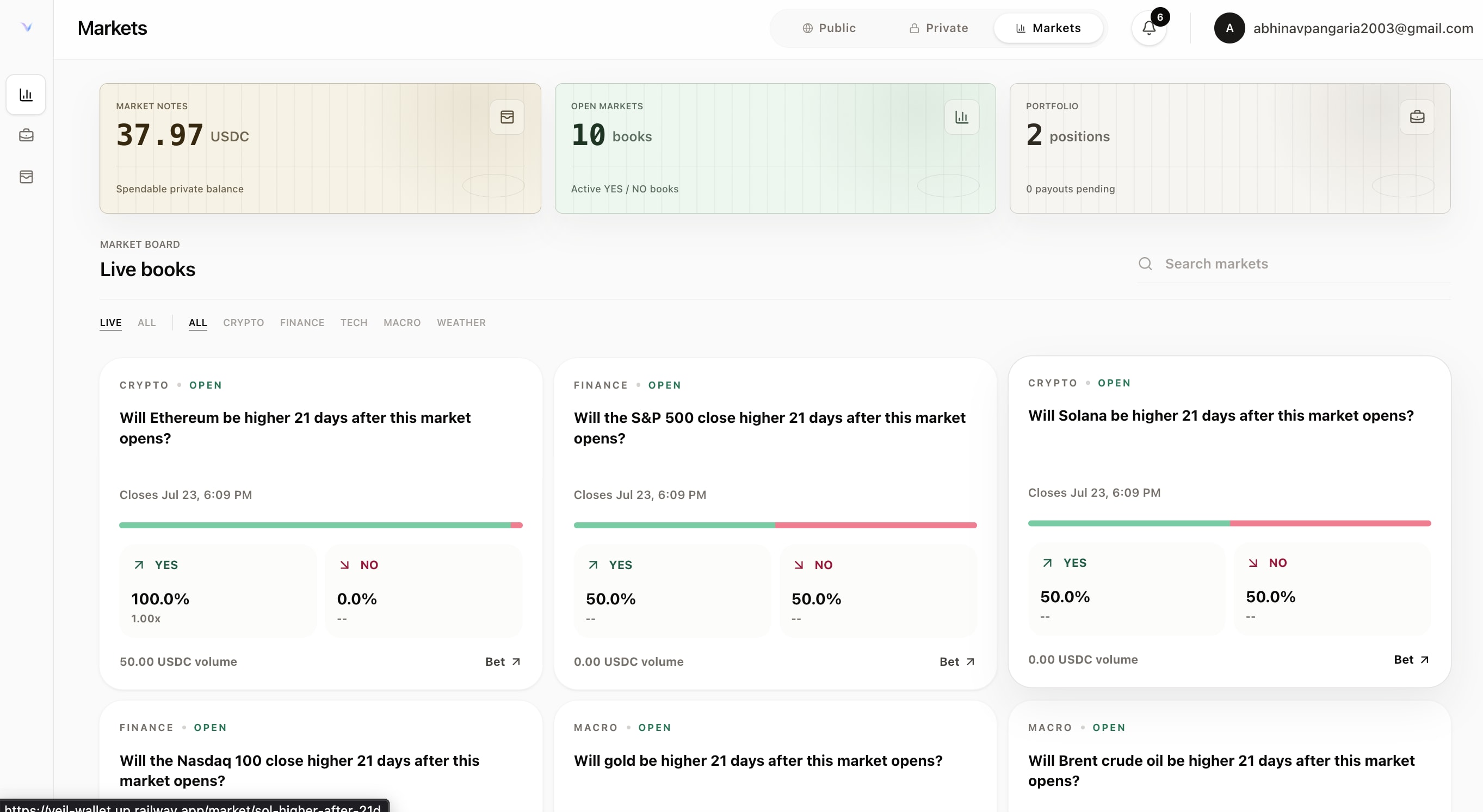 Private prediction market