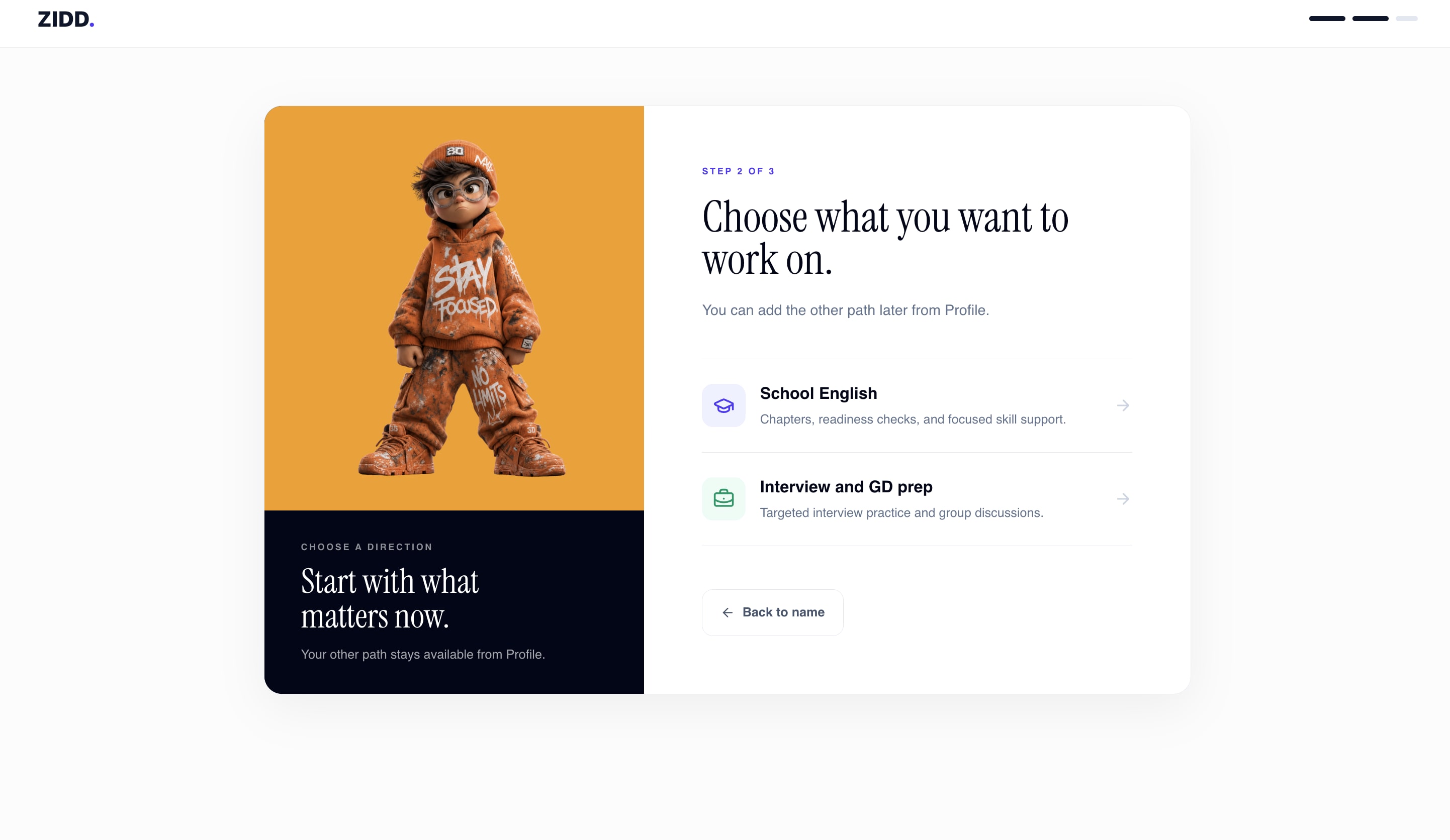 Onboarding, step 2: School English or interview and GD prep