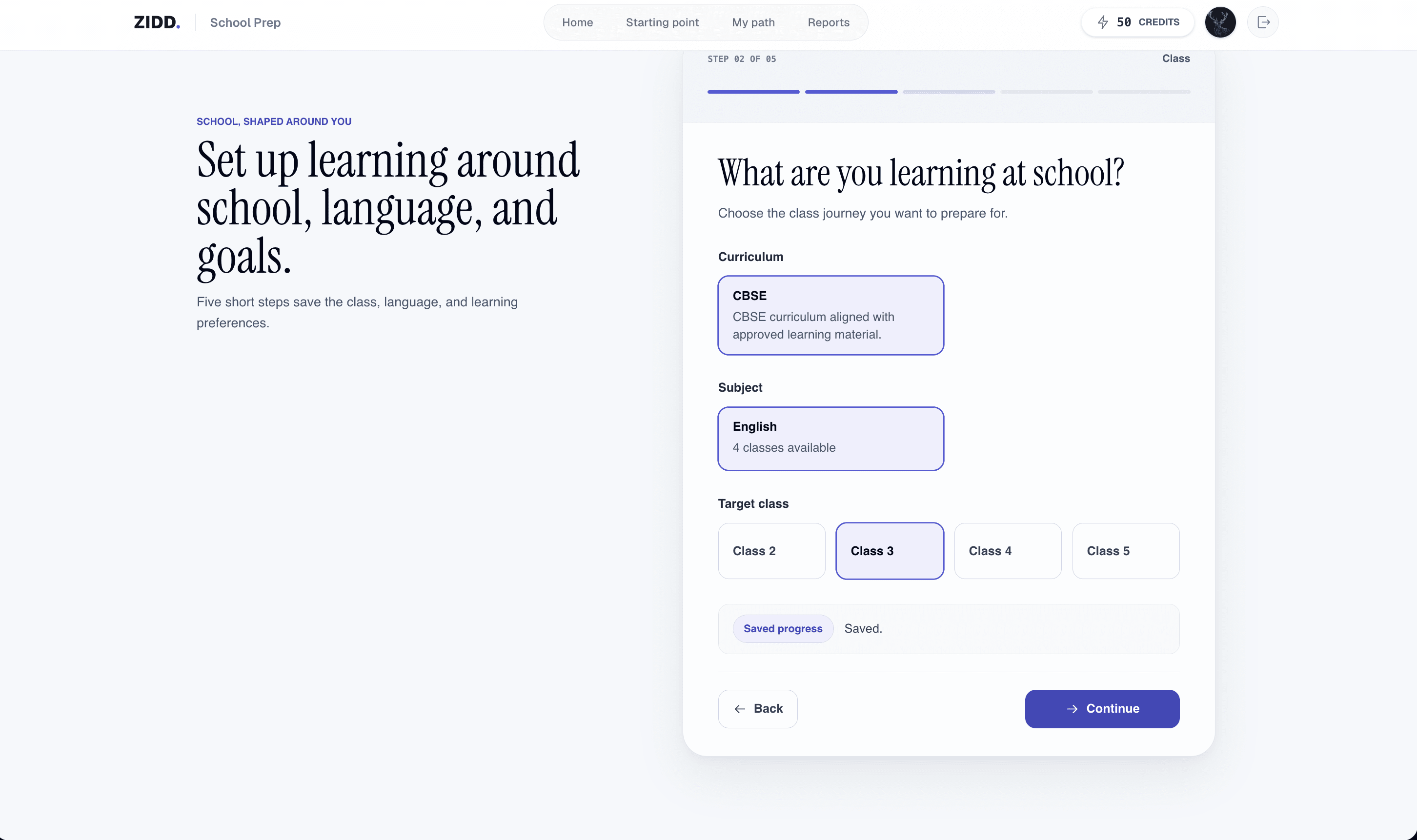 School setup: CBSE English, Classes 2 to 5