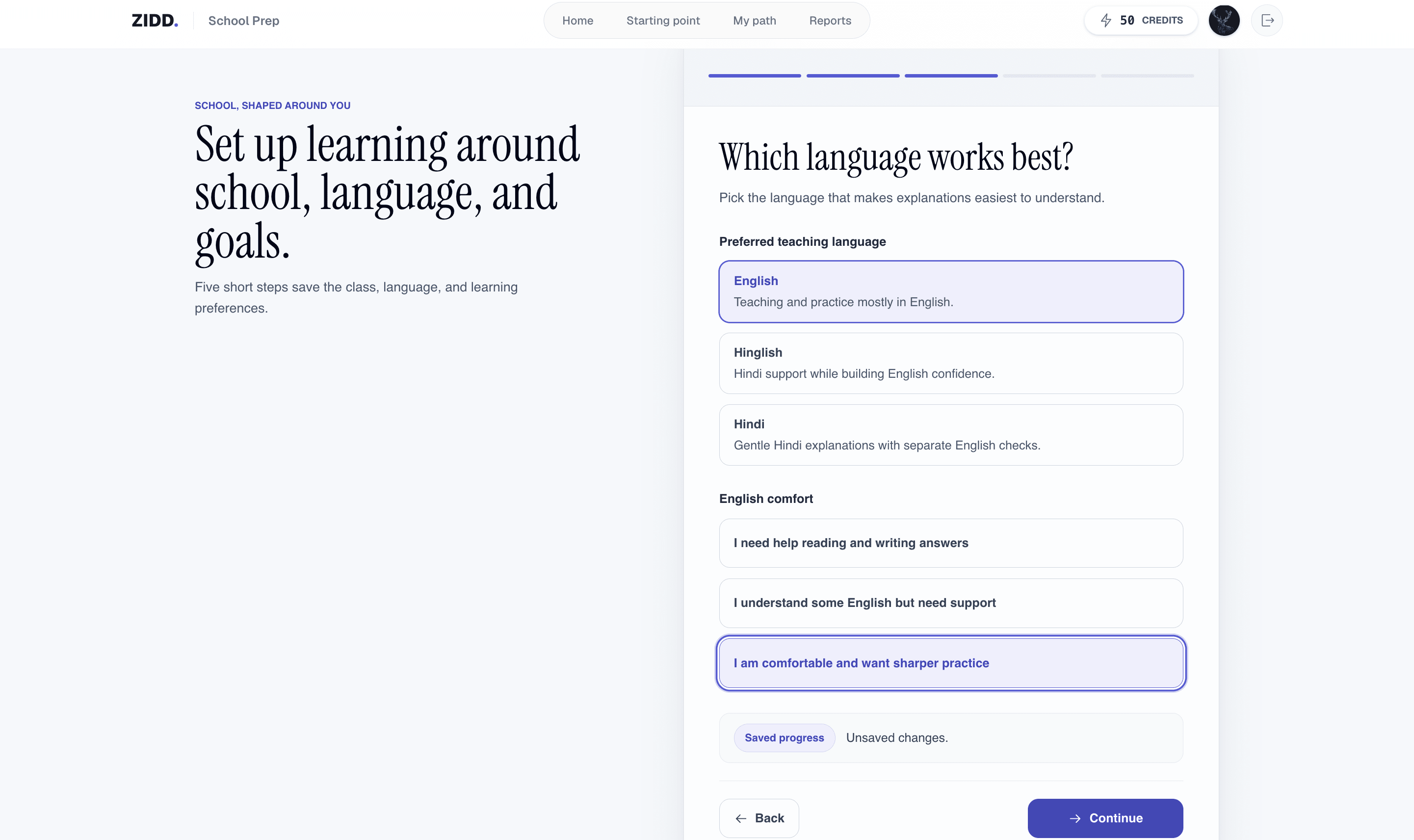 Teaching language (English, Hinglish, Hindi) and English comfort