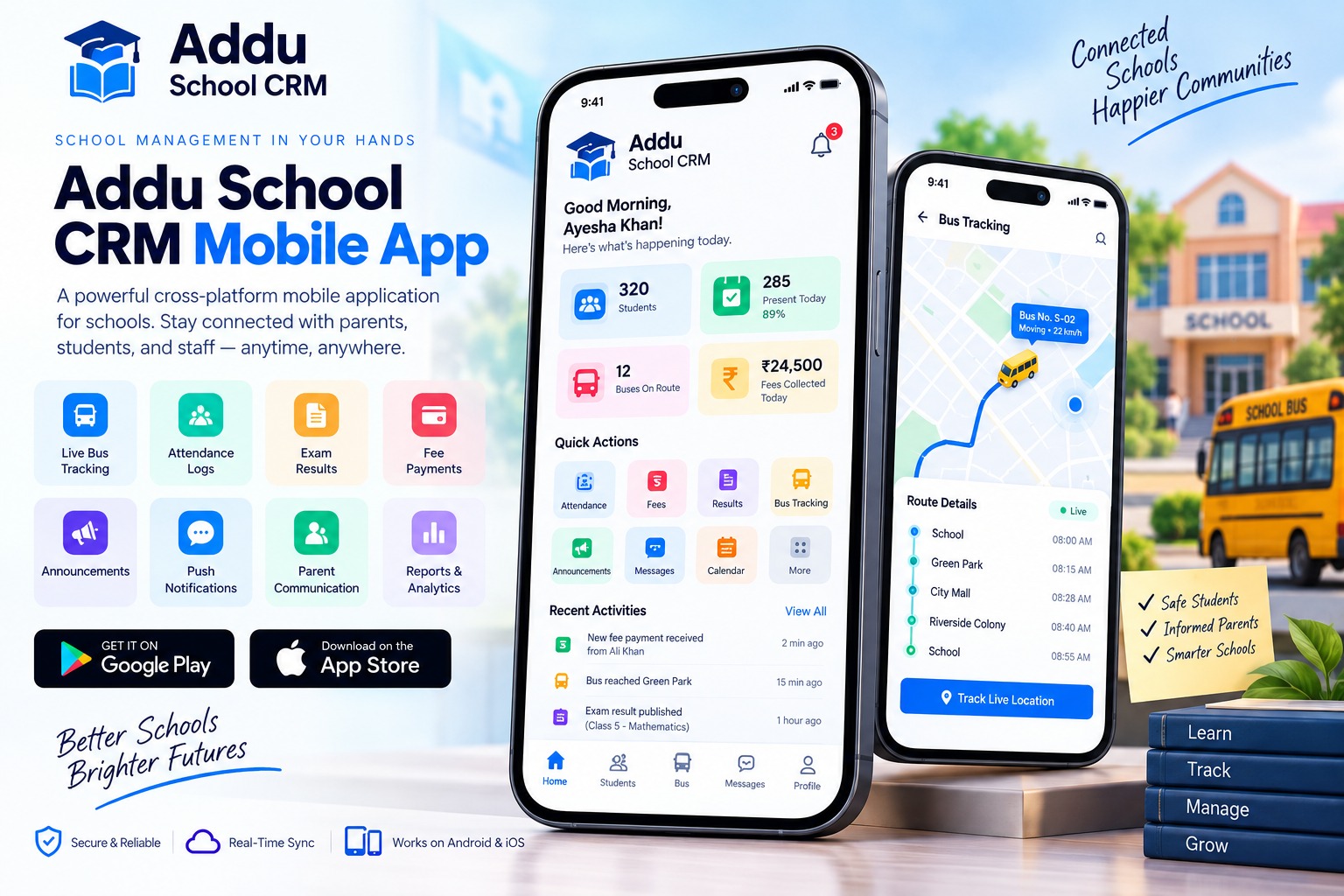Addu School CRM: Real-Time GPS Tracking & Parent Mobile App