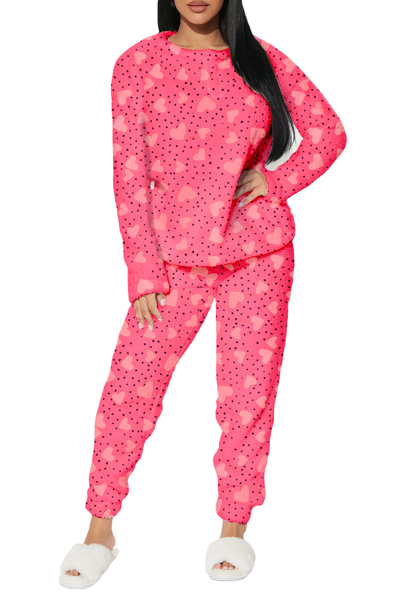 Conjunto de Pijama para Mujer Shendy Vendy Manga Larga Cuello Redondo con Estampado Transpirable