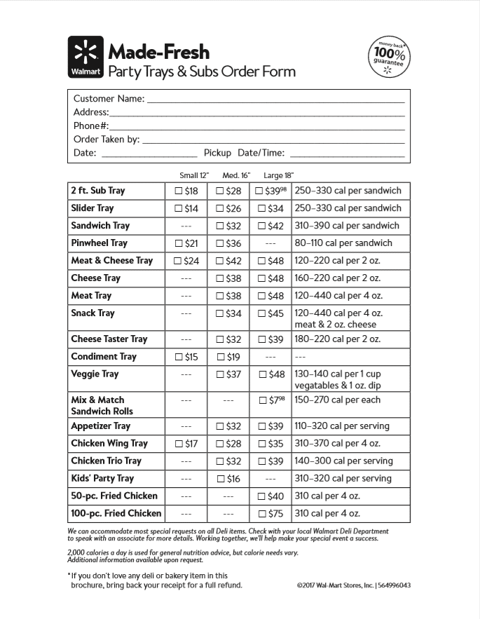 Walmart Catering Menu Prices Updated 2024