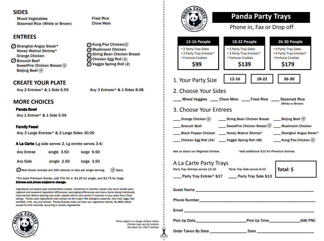 panda express catering order form