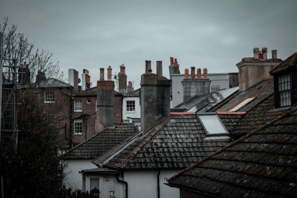 Slate rooftops of older terraced houses in Mansfield