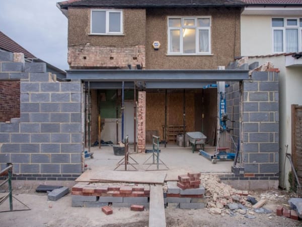 Rear extension under construction in Milton, Weston-super-Mare, ready for a new flat roof