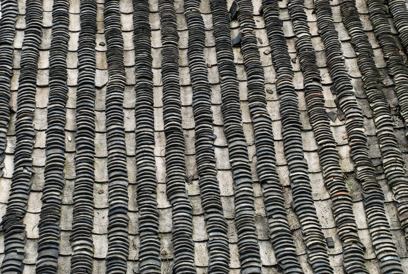 Close-up of natural slate roof tiles.