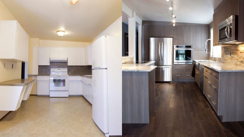 Before and after of a kitchen remodel in Bath