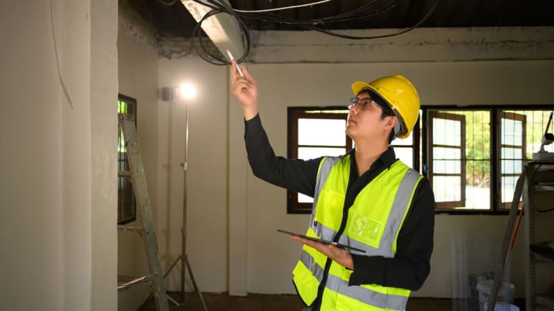 Electrician carrying out a professional electrical compliance check at a Bristol commercial property