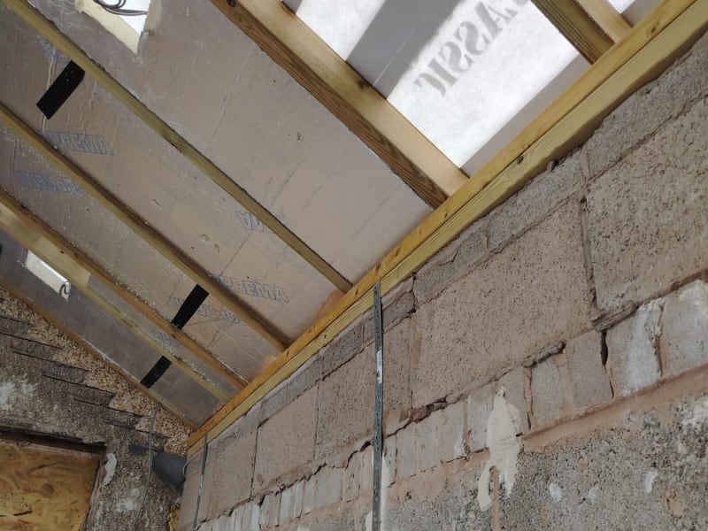 Roof joists installed over blockwork walls on a build in Carlisle