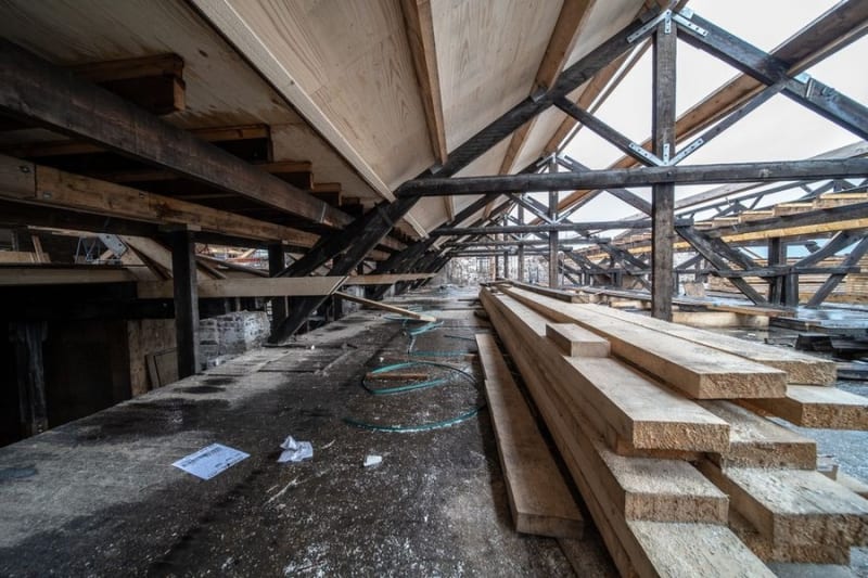 Roof timbers seen from inside a Croydon loft during a survey
