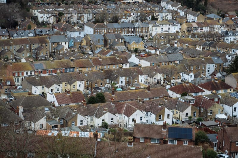 Houses on rising ground above the valley in the Mansfield area, exposed to storm winds