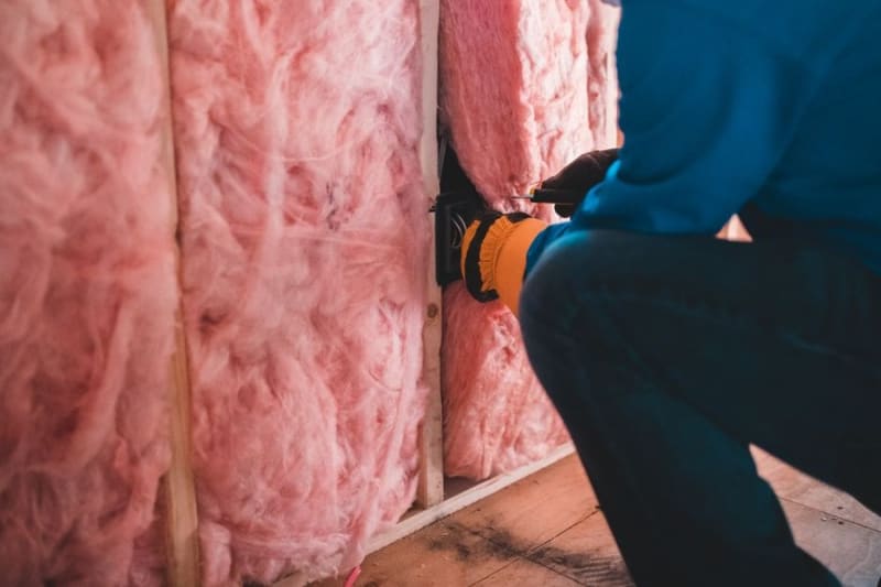 Rigid insulation board being installed as part of a warm roof build-up