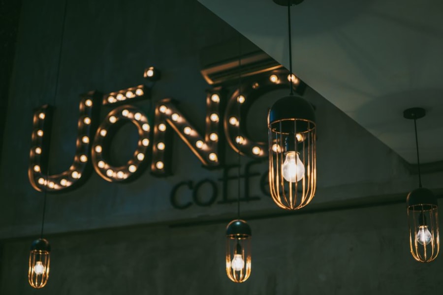 Warm pendant lighting giving a Bristol cafe its atmosphere