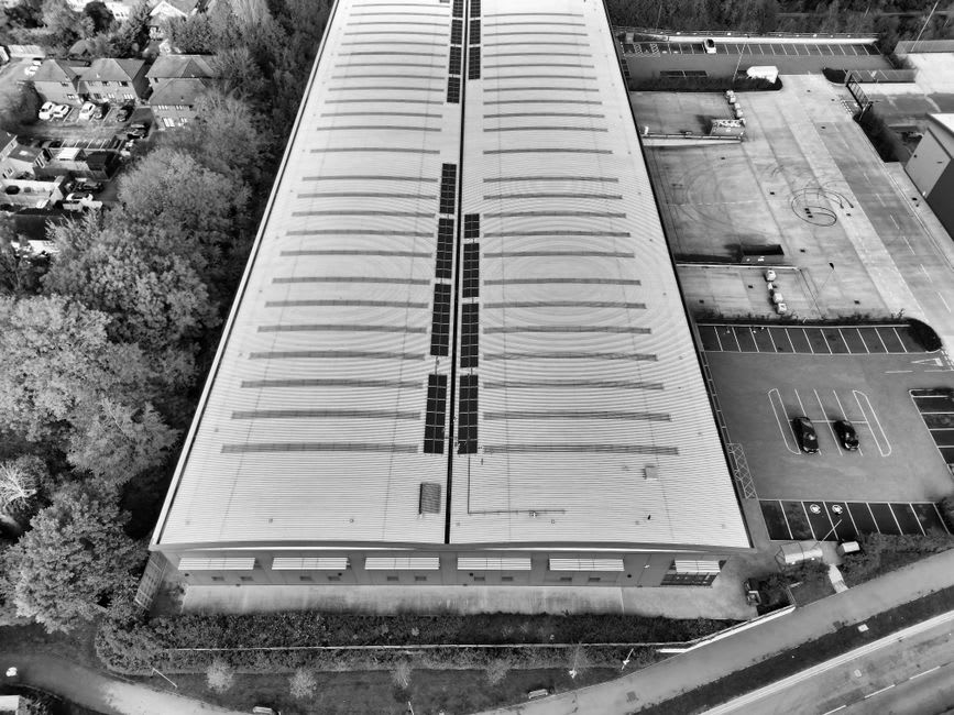 Commercial solar PV on a Bristol business roof offsetting grid electricity