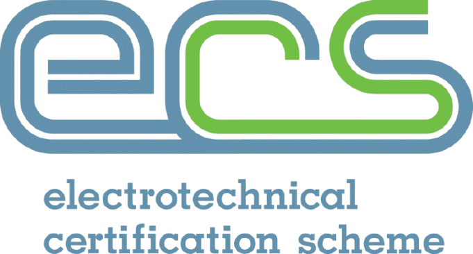 ECS logo in blue and green with the words “electrotechnical certification scheme” below