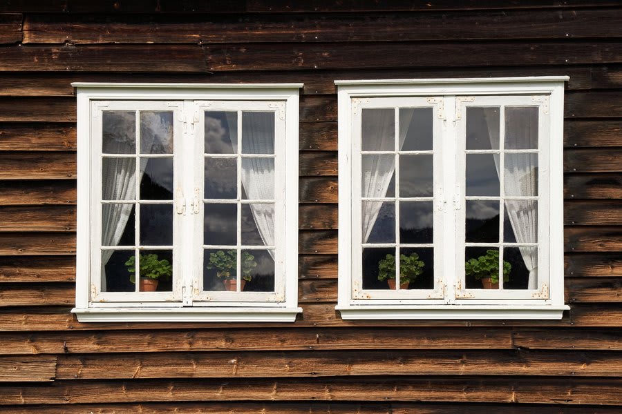 Traditional terrace houses in Exeter with classic white window frames