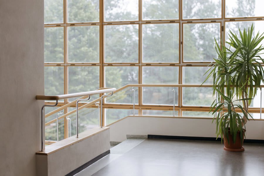 Interior view of flush casement windows with clean lines in an Exeter home