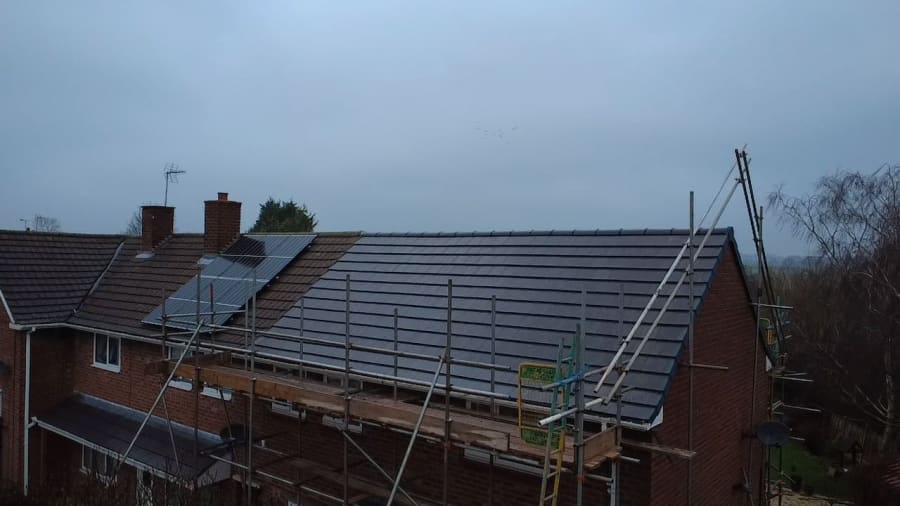 A residential roof being replaced with scaffolding in Harrogate
