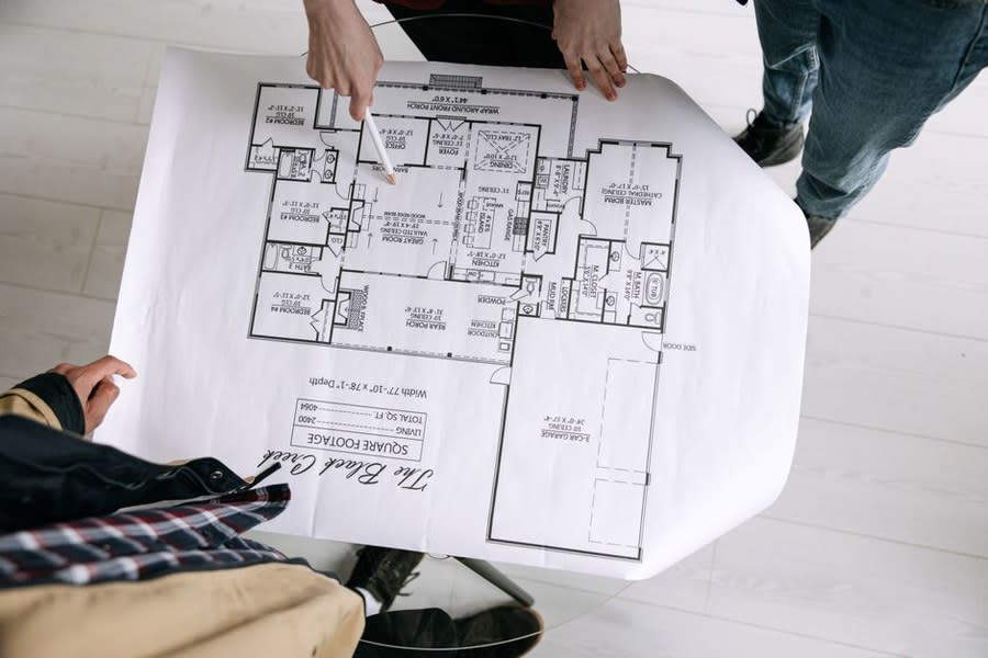 Building plans and drawings for a flat roof project subject to building regulations
