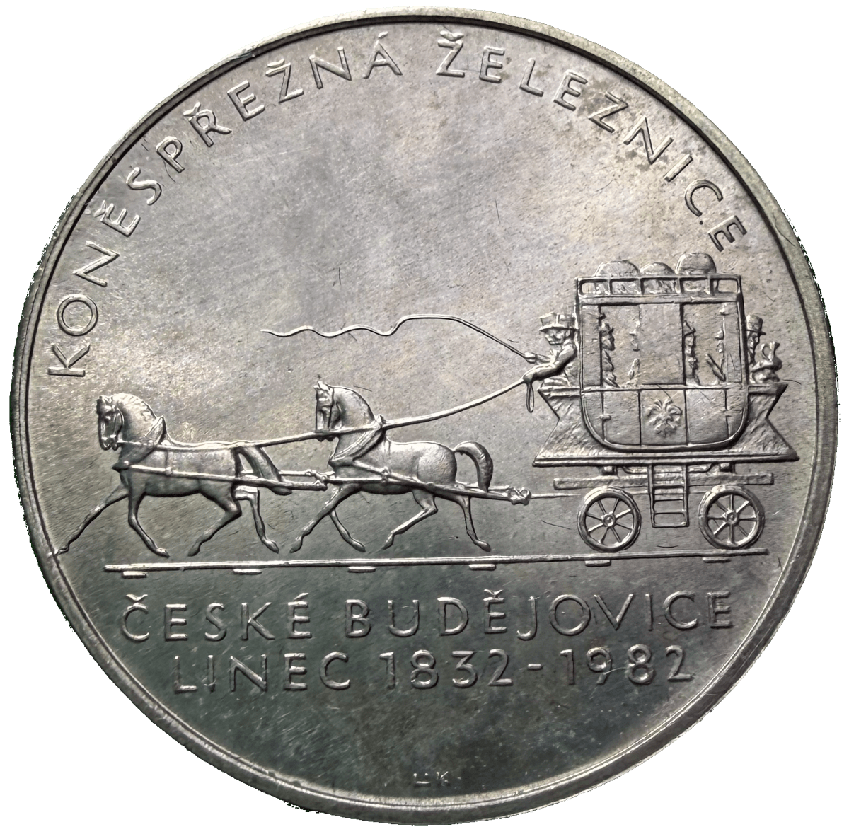 100 Koruna 1982 – 150. výročí zahájení provozu koněspřežné železnice České Budějovice – Linec