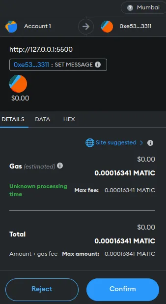 MetaMask confirmation