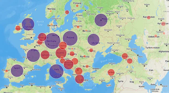 Map with color gradient