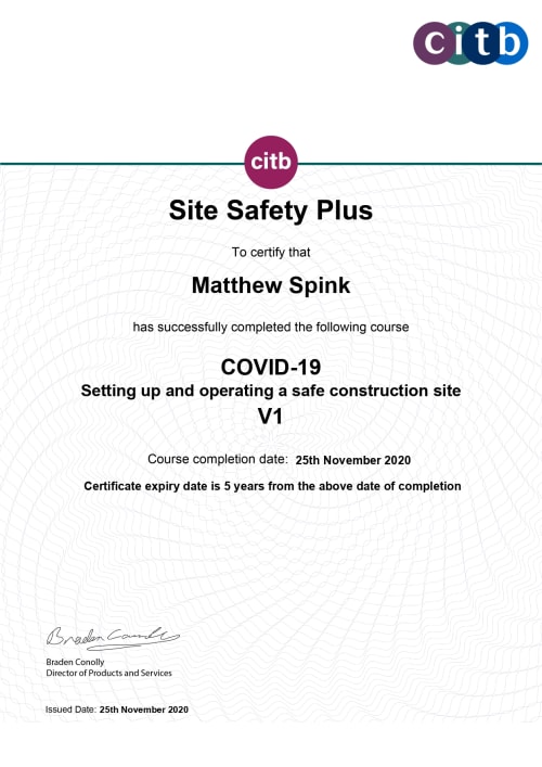 COVID19 Health and Safety Certificate Matthew 