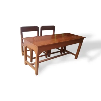 Satu Set Meja Kursi Sekolah Double Seat Kayu Jati