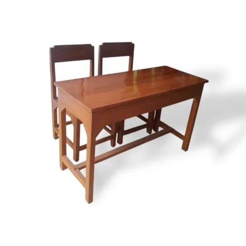 Teak Wood Double-Seat Student Desk and Chair Set
