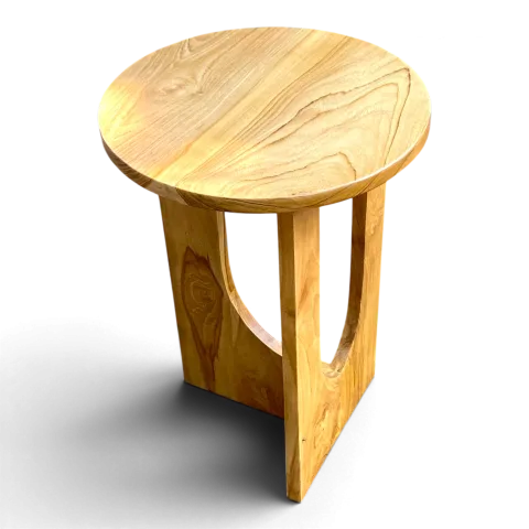 Minimalist Round Teak Side Table with Arch Base