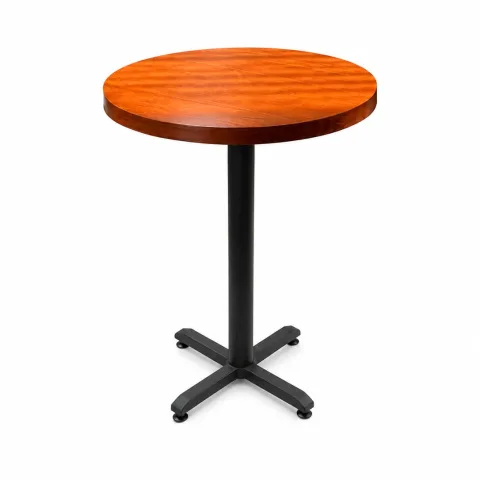 Round Wooden Cafe Table with Metal Cross Base